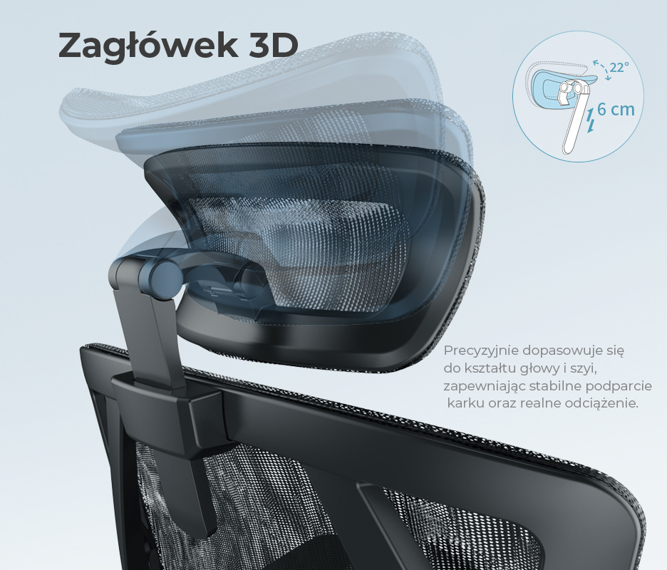 ANGEL Dakota 2.0 - zagłówek 3D (regulacja 6 cm i kąt do 22°)