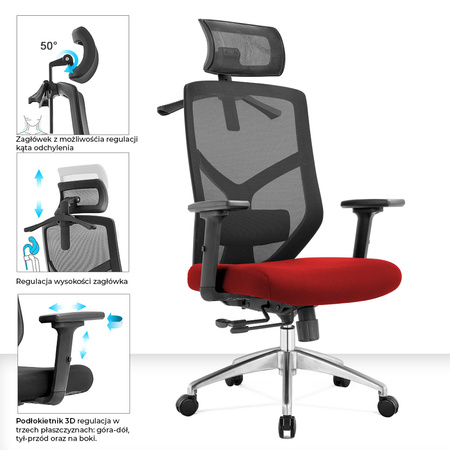 Fotel biurowy ergonomiczny Rosa czerwony ANGEL