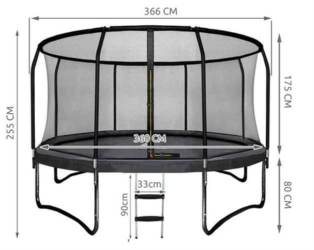 Trampolina Ogrodowa Model Exclusive 374cm/12FT Dla Dzieci Z Wzmacnianą Siatką
