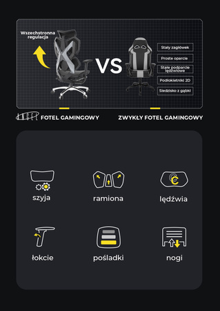Fotel ergonomiczny gamingowy Angel Furia Black