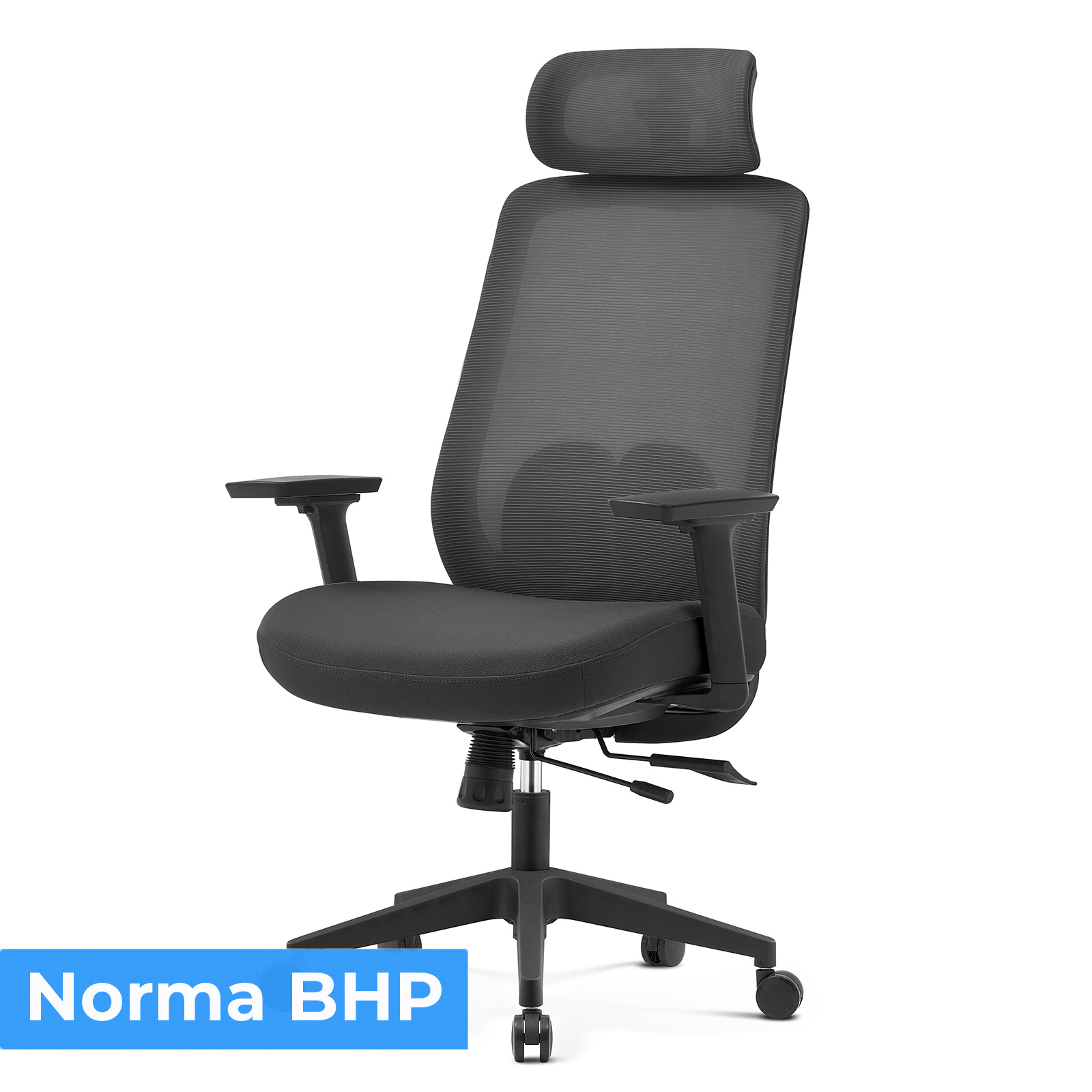 Fotel ergonomiczny ANGEL runO – czarny, wysokie oparcie z siatki, lędźwie 2D, zagłówek 2D, podłokietniki 3D