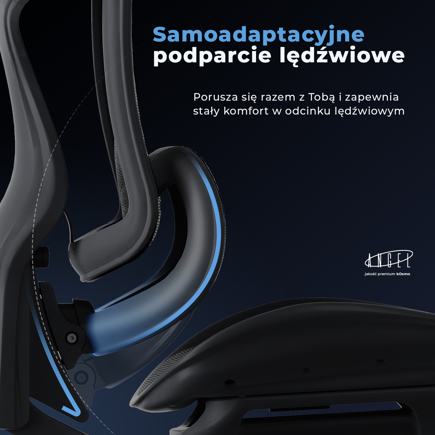 Infografika - samoadaptacyjne podparcie lędźwiowe w fotelu ANGEL Kosmo
