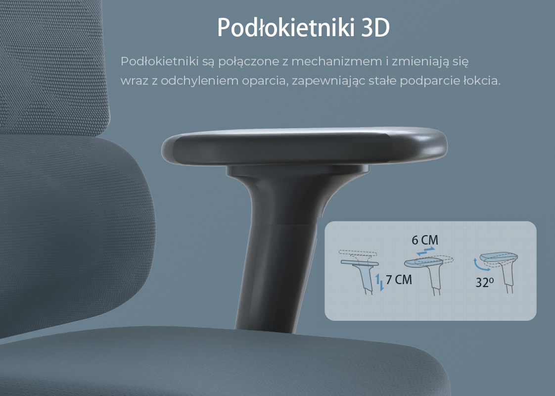 ANGEL Dakota 2.0 - podłokietniki 3D (7 cm góra/dół, 6 cm przód/tył, obrót 32°)