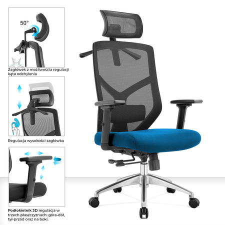 Fotel biurowy ergonomiczny Rosa niebieski ANGEL